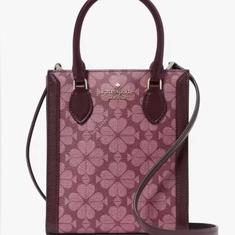 NWT Kate Spade Flower Spades Leather Mini Tote/Crossbody in Grenache MSRP $329 - Picture 2 of 10